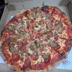 Wolcott Pizza Woodfire Brick Oven - Pepperoni, sausage, bacon and meatball pizza