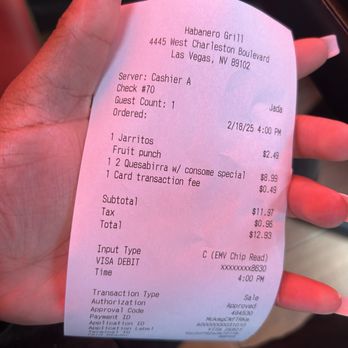 Habanero Grill - receipt - Mexican Near Me - Las Vegas, Nevada