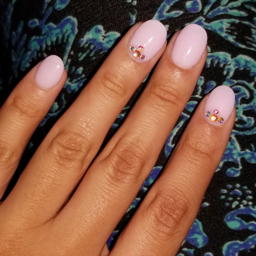 Dip manicure with rhinestones
