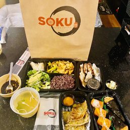 Sushi, pancake, bento box and goyza Sushi, pancake, bento box and goyza