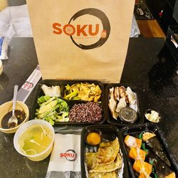 Sushi, pancake, bento box and goyza