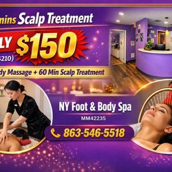 NY Foot & Body Spa - 120 mins scalp treatment only $ 150 ( Reg $ 210 ) , including scalp & body massage
