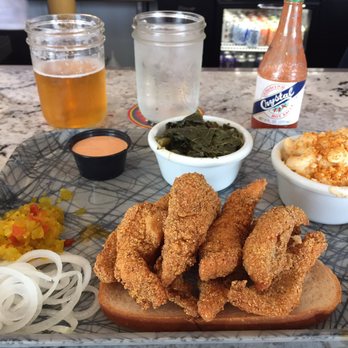 Grace Meat + Three - 1/2 Lb Spicy Catfish. Go hot or go home. Collard greens (ok, but not memorable) and best Mac n' Cheese in STL (super memorable). - Southern Near Me - St Louis, Missouri