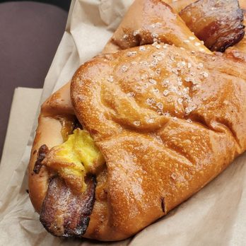 Creswell Bakery - Bacon and egg stuffed sandwich...Freshly made dough and fresh to order breakfast..yum - Breakfast & Brunch Near Me - Creswell, Oregon