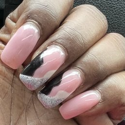 Dip powder with pink camo.