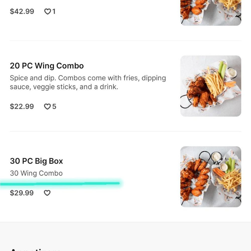 Ordered 30 pc Big Box on app & told 5 free wings is not for that order Told didn't come w/fries&drink even though description says combo