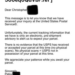 La Belle Perfume Distributors - USPS confirming they never received a package from La Belle