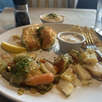 Yanni's Greek Restaurant - My cod, dinner! The little round dish on the plate was this incredible garlic dip! - Greek Near Me - Seattle, Washington Yanni's Greek Restaurant - My cod, dinner! The little round dish on the plate was this incredible garlic dip! - Greek Near Me - Seattle, Washington