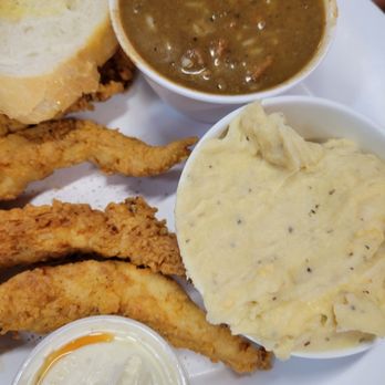 Crazy Cajuns' Boiling Pot - Catfish plate with gumbo and garlic mashed potatoes - Cajun/Creole Near Me - Birmingham, Alabama