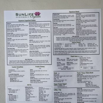 SunLife Organics - Menu - Juice Bars & Smoothies Near Me - Malibu, California SunLife Organics - Menu - Juice Bars & Smoothies Near Me - Malibu, California