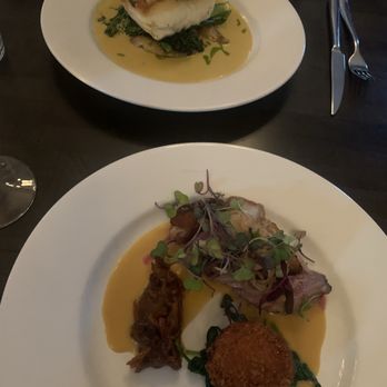 Brasserie Lebrun - Duck entree and halibut entree - French Near Me - Bar Harbor, Maine Brasserie Lebrun - Duck entree and halibut entree - French Near Me - Bar Harbor, Maine