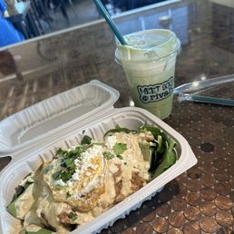 Matcha latte & Carnitas Stack