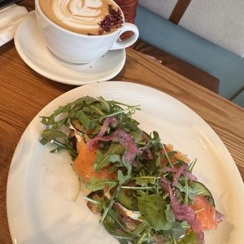 Penny University - Lox and toast and amaretto rose latte - Coffee & Tea Near Me - Modesto, California