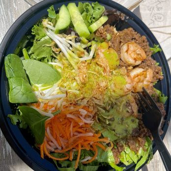 Cali Banh Mi - Surf and turf plate with greens- full of flavor from the meat and the cilantro dressing - Sandwiches Near Me - San Diego, California