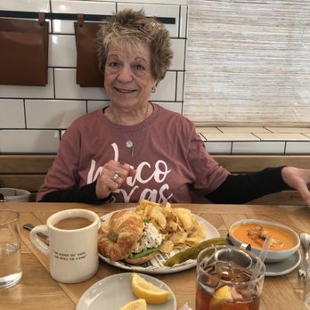Magnolia Table - My beautiful 82 year young momma enjoying her sandwich, soup, and coffee. - Breakfast & Brunch Near Me - Waco, Texas