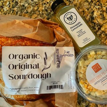 Nourish - Red white and dough sourdough round, pineapple lemonade fresh pressed juice juice and mesa mia street corn pasta salad - Grocery Near Me - Clovis, California
