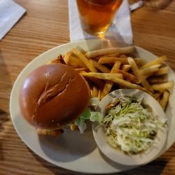 2 piece cod sandwich,tarter and cheese, fries and coleslaw.