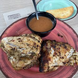 Pollo Campero - 2 Pieces roasted chicken (breast and Thigh) Campero Beans and an Individual Empanada