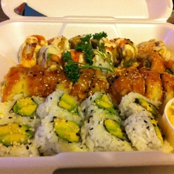 Sushi Dake - Sushi To Go - Avocado Roll (front), Fried Philadelphia Roll (middle), Shrimp Killer Roll (back) - Sushi Bars Near Me - Anaheim, California