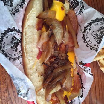 Harry's on Main - Bacon Cheddar Dog - Bars Near Me - Providence, Rhode Island