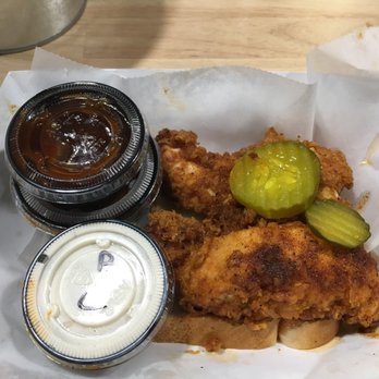 Eugene's Hot Chicken - Tenders with a side of skillet beans. About to dive in! - Food Trucks Near Me - Birmingham, Alabama