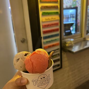 Novel Ice Cream - Double scoop but four half scoops of Bourbon Caramel Toffee Crunch, Lemon Cheesecake, Prickly Pear Sorbet, and Pistachio Rose Cardamom - Ice Cream & Frozen Yogurt Near Me - Mesa, Arizona Novel Ice Cream - Double scoop but four half scoops of Bourbon Caramel Toffee Crunch, Lemon Cheesecake, Prickly Pear Sorbet, and Pistachio Rose Cardamom - Ice Cream & Frozen Yogurt Near Me - Mesa, Arizona