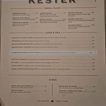 The Kester - Menu - New American Near Me - Pompano Beach, Florida The Kester - Menu - New American Near Me - Pompano Beach, Florida