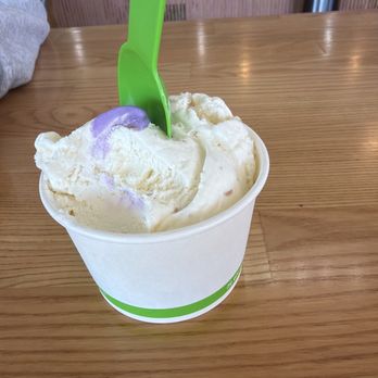 Churn And Bake Ice Cream - Bourbon vanilla peach + hidden ube coconut crunch - Ice Cream & Frozen Yogurt Near Me - Plano, Texas Churn And Bake Ice Cream - Bourbon vanilla peach + hidden ube coconut crunch - Ice Cream & Frozen Yogurt Near Me - Plano, Texas
