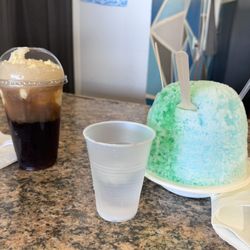 Root beer float and mini shave ice (the cup for size)
