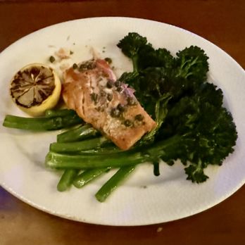 Bourbon Boulevard - Seared Salmon, crispy skin side down, and a lot of broccolini. - Steakhouses Near Me - Chantilly, Virginia