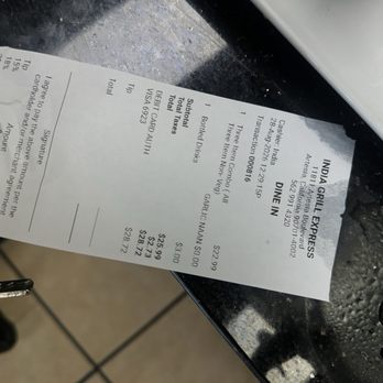 India Grill Express - Receipt - Indian Near Me - Artesia, California India Grill Express - Receipt - Indian Near Me - Artesia, California
