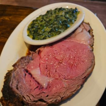 J & R Steak House - Regular Prime Rib with creamed spinach - Steakhouses Near Me - Islip, New York