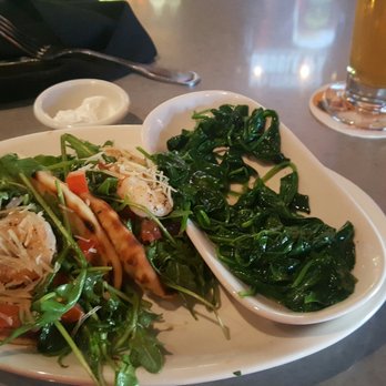 BJ's Restaurant & Brewhouse - Shrimp tacos with steamed spinach. - New American Near Me - Laurel, Maryland