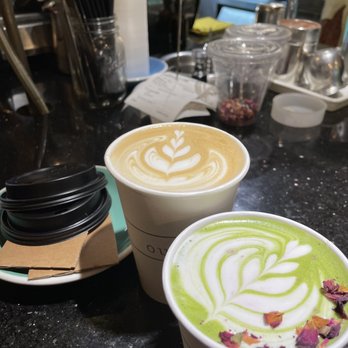 Outro - Latte and Matcha Rose Latte - Cafes Near Me - New York, New York Outro - Latte and Matcha Rose Latte - Cafes Near Me - New York, New York