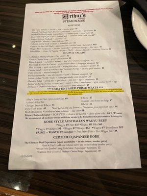 Menu photo 5 Arthur's Prime Steakhouse Little Rock, AR