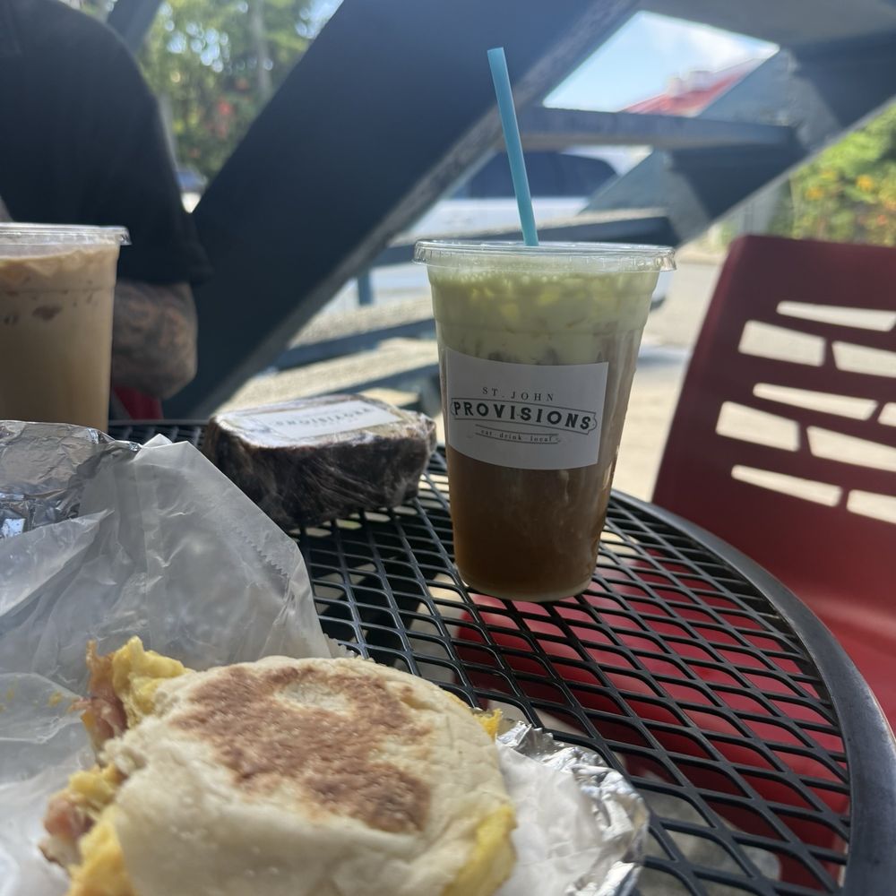 Breakfast sandwich and pistachio cold brew Breakfast sandwich and pistachio cold brew