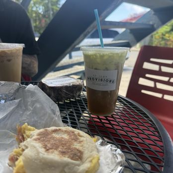 St John Provisions - Breakfast sandwich and pistachio cold brew - Caribbean Near Me - St John, Virgin Islands