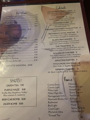 Menu photo 1 Blake's Tavern Providence, RI