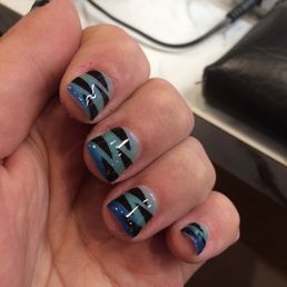 Blue-teal color changing mood polish, acrylic design on top. I was able to get the tips to darken showing the change. I love this place! Blue-teal color changing mood polish, acrylic design on top. I was able to get the tips to darken showing the change. I love this place!