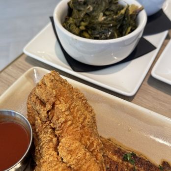 Dawn AM Eatery - Catfish and jalapeño grits,Collards - Southern Near Me - Chicago, Illinois Dawn AM Eatery - Catfish and jalapeño grits,Collards - Southern Near Me - Chicago, Illinois