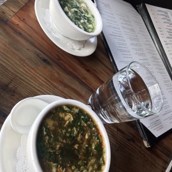 Red Hot Chilli Pepper - Coriander Soup (far end) and Munchow Soup - Chinese Near Me - San Carlos, California