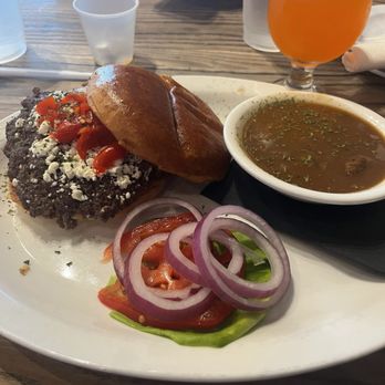 Flying Boat Tap Room - Goat cheese burger, baked beans, orange cream soda cider. - Pizza Near Me - Ocala, Florida Flying Boat Tap Room - Goat cheese burger, baked beans, orange cream soda cider. - Pizza Near Me - Ocala, Florida