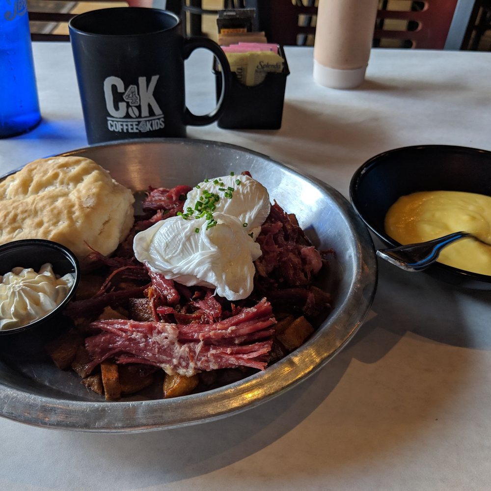 J DUB - Corned beef hash, medium poached eggs with a side of Hollandaise. - Breakfast & Brunch Near Me - Bend, Oregon J DUB - Corned beef hash, medium poached eggs with a side of Hollandaise. - Breakfast & Brunch Near Me - Bend, Oregon