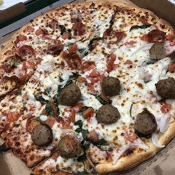 Papa Johns Pizza - Large Thin Crust w/ meatballs, onions, & pepperoni