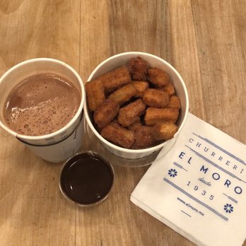 El Moro - Mini churros with chocolate dipping sauce and hot chocolate. - Churros Near Me - Juárez, DIF El Moro - Mini churros with chocolate dipping sauce and hot chocolate. - Churros Near Me - Juárez, DIF