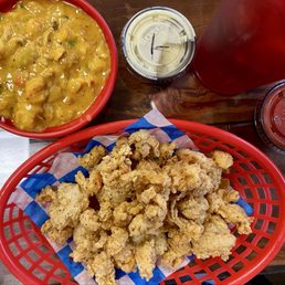 Crawfish Etouffee and a sample of fried shrimp and crawfish. Crawfish Etouffee and a sample of fried shrimp and crawfish.