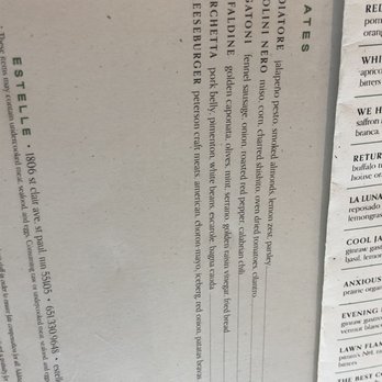 Estelle - Current entree offerings - Wine Bars Near Me - Saint Paul, Minnesota