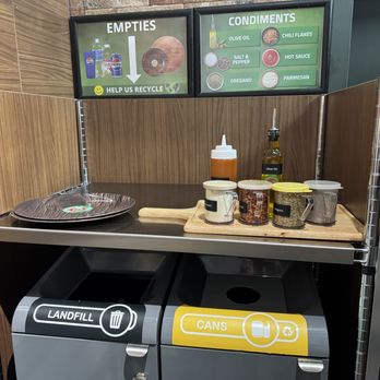 Freshslice Pizza - Trash and condiment station~ - Pizza Near Me - Burnaby, British Columbia