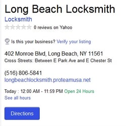 Long Beach Locksmith - Screenshot of their business in Yahoo Local
