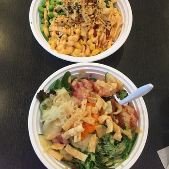 Poki Poke - Poke bowls with a sushi rice base (top) and mixed greens (bottom). Look at that sauce! - Poke Near Me - Fremont, California Poki Poke - Poke bowls with a sushi rice base (top) and mixed greens (bottom). Look at that sauce! - Poke Near Me - Fremont, California